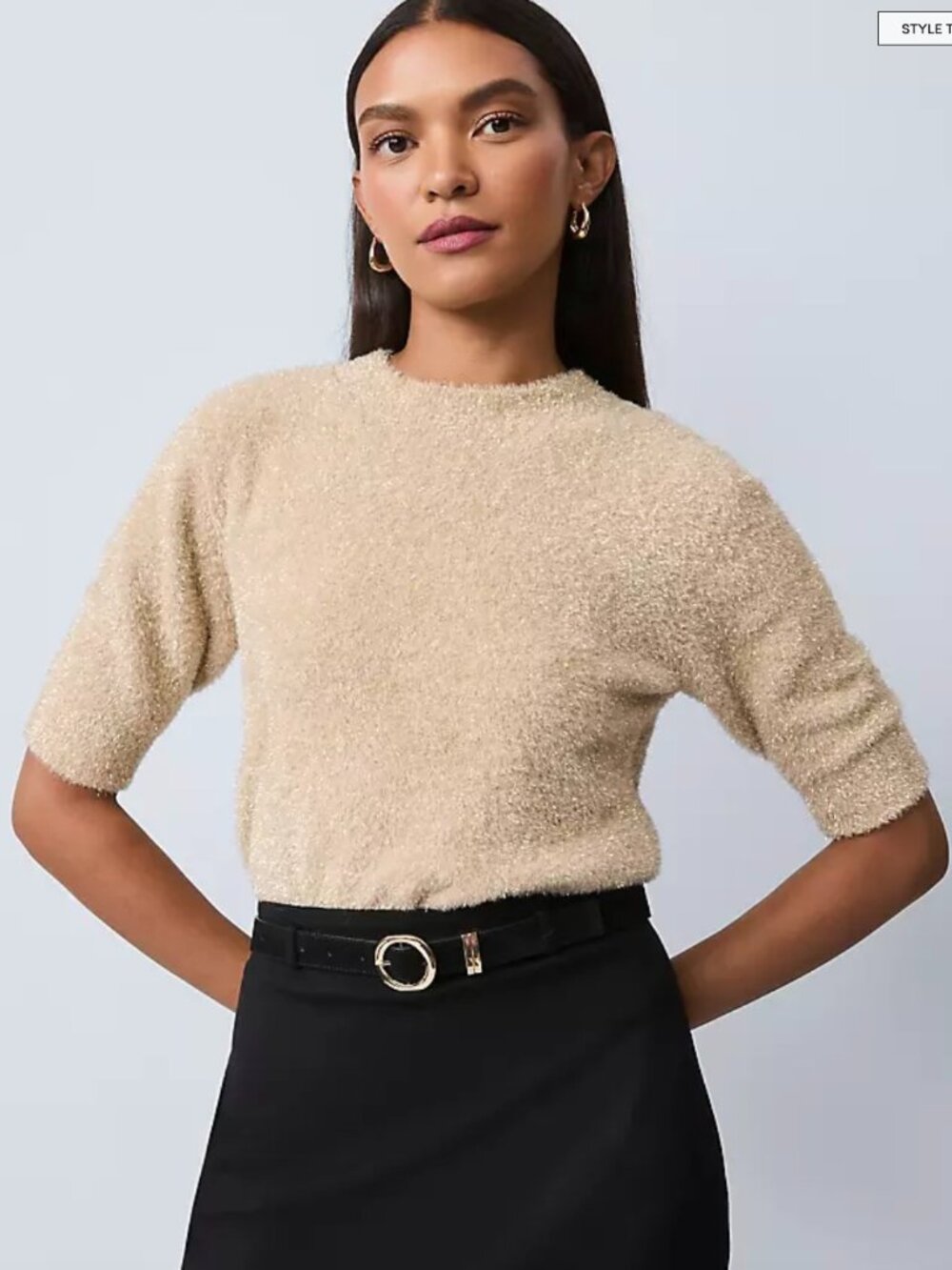 Ann Taylor Metallic Taupe Sweater Tee Gold Size Large